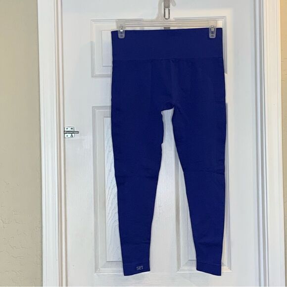 SET Active Blue Seamless High Waisted Leggings Size XL - Picture 2 of 8